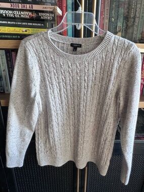 Talbots Speckled Cream Cable-Knit Crewneck Sweater